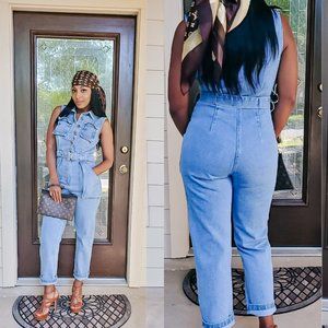 TRENDY TIMES LIGHTWASH DENIM JUMPSUIT